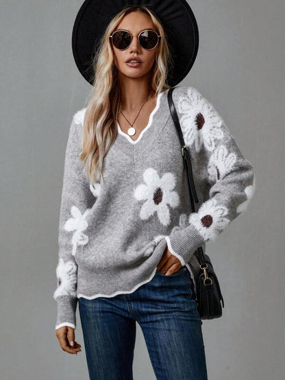 Thea | Pull Floral Élégant à Col V