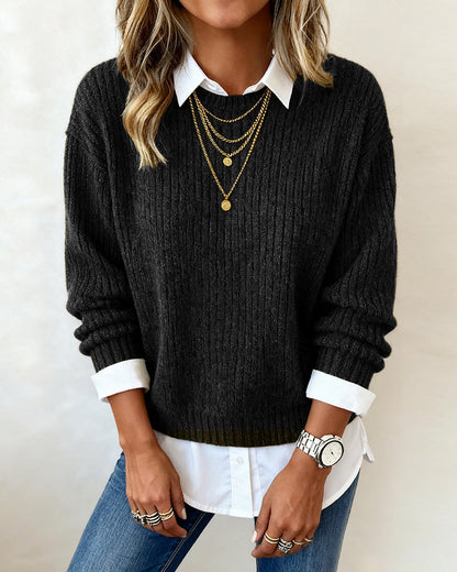 Cyrielle | Pull avec col de chemise et design patchwork