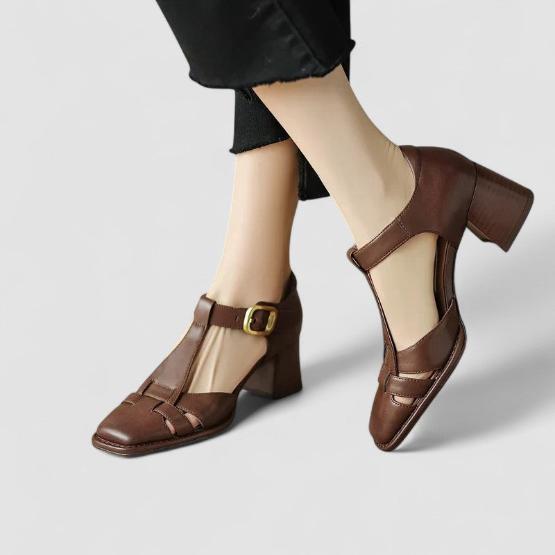 Scarlett | Sandales T-Strap Orthopédiques avec Talons Blocs