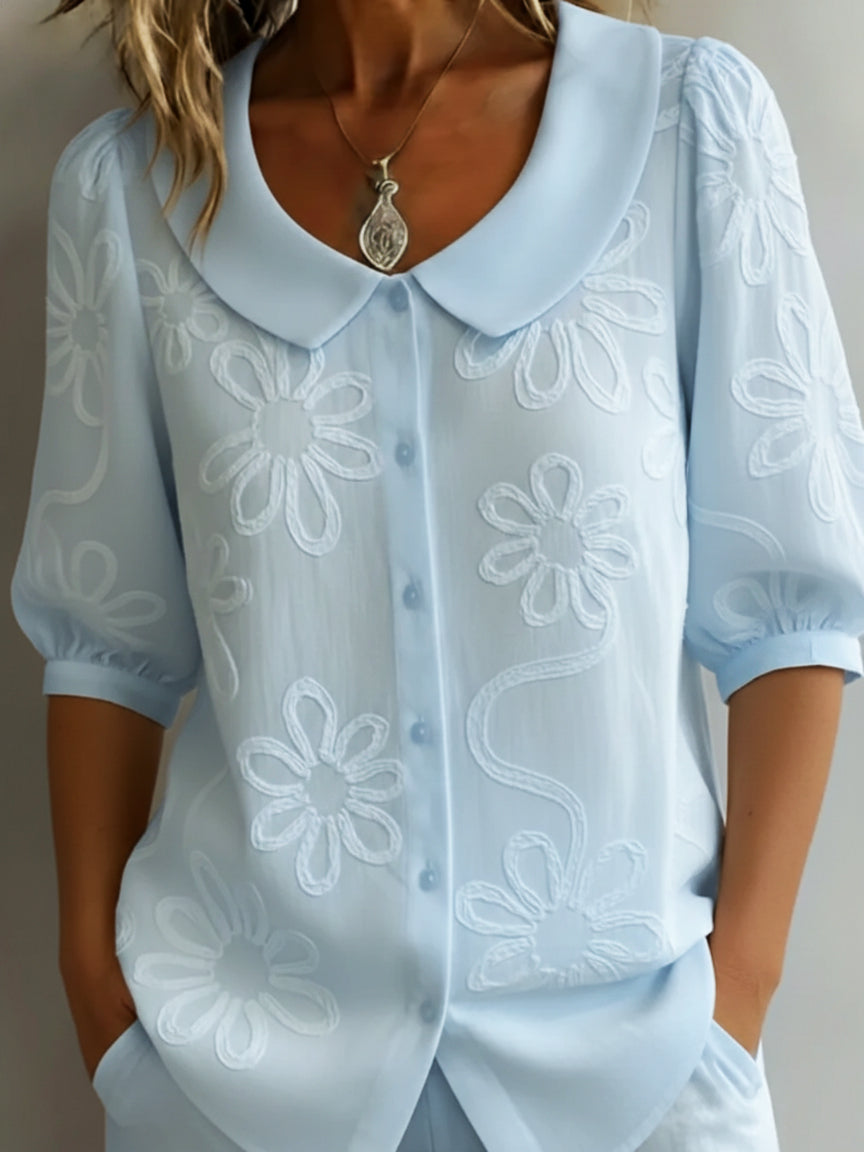 Aurélie™ | La Blouse au Col Fleuri
