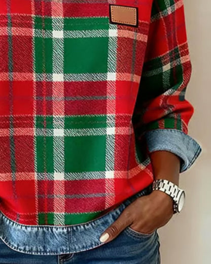 Arielle | Sweatshirt Femme en Denim à Patchwork Col Ronde