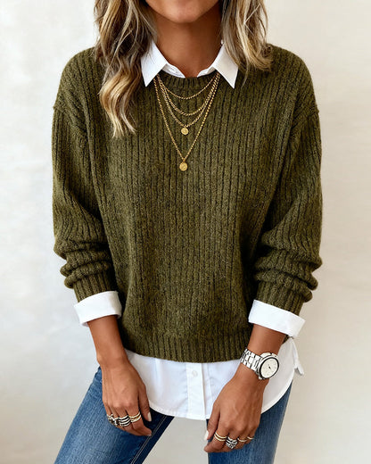 Cyrielle | Pull avec col de chemise et design patchwork