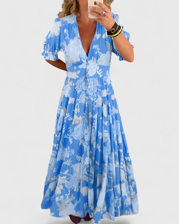 Minelda | Robe Fleurie Élégante à Col V