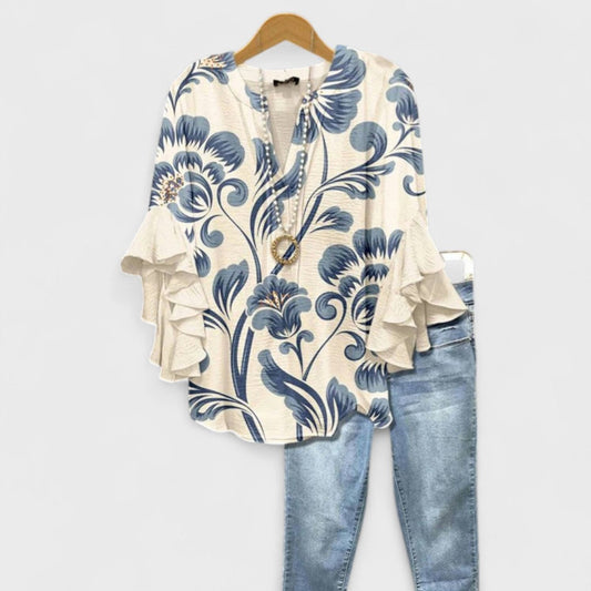 Lucy | Blouse Imprimée pour Femmes avec Manches Volantes