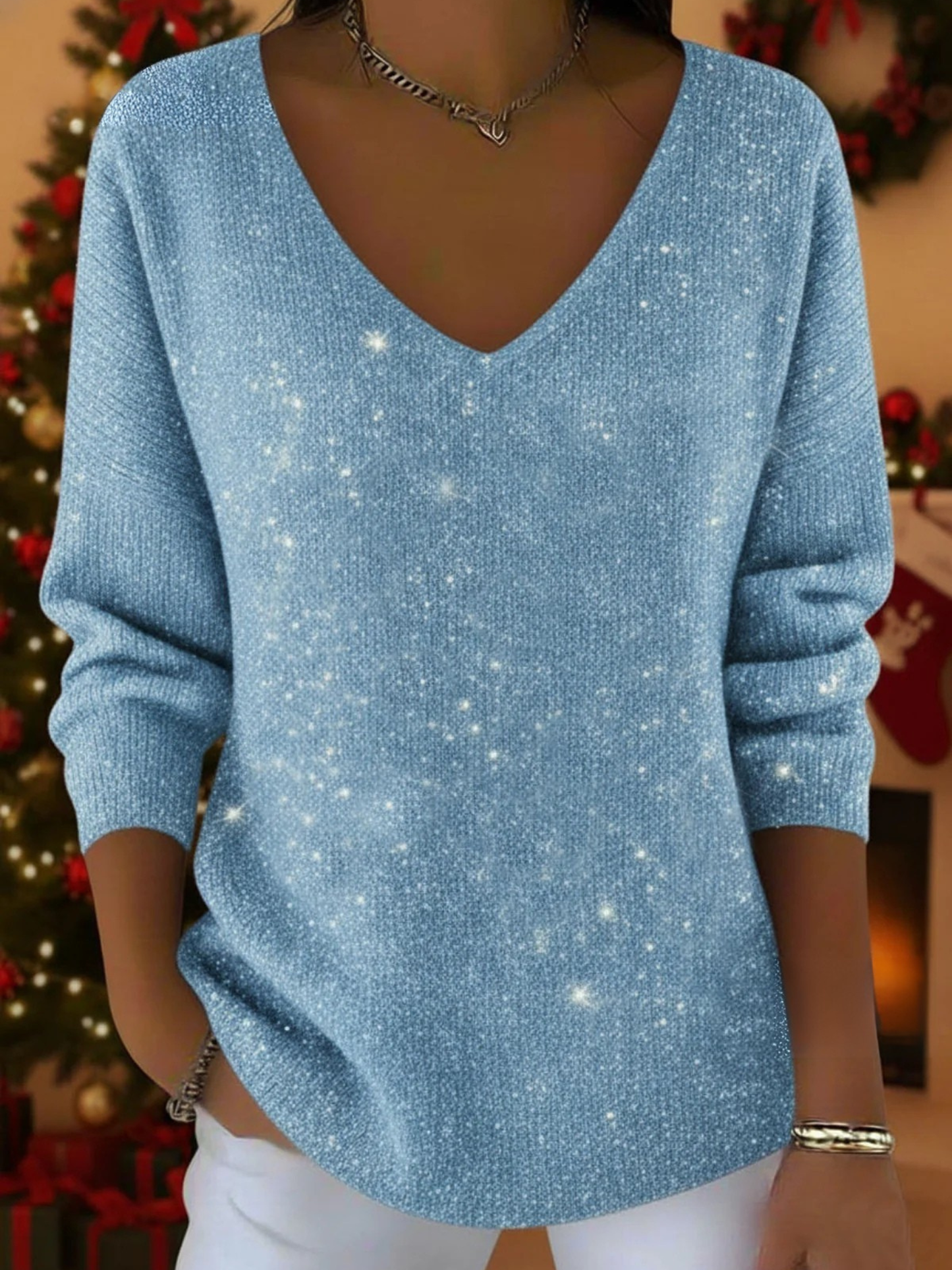 Étoile | Pull Festif avec Col en V