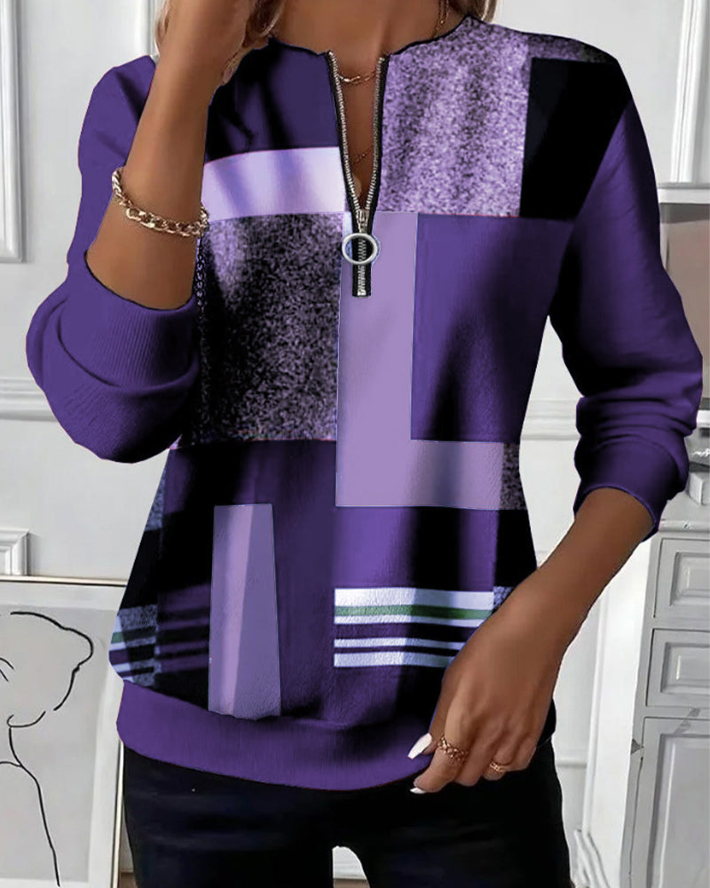 Aveline | Sweat-shirt décontracté avec demi-zip et imprimé