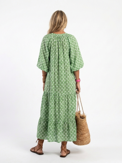 Apolline | Robe midi à manches trois quarts et décolleté en V à motif