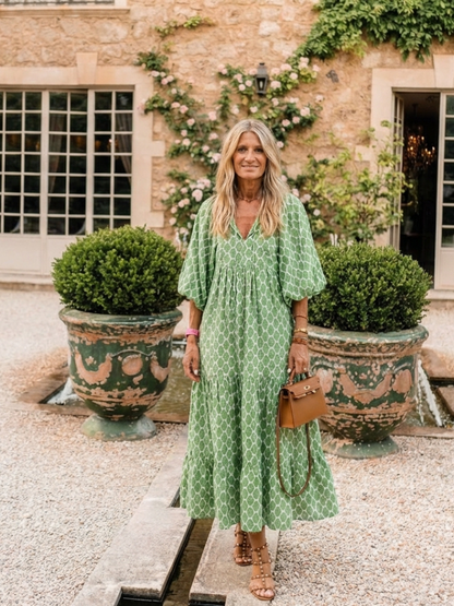 Apolline | Robe midi à manches trois quarts et décolleté en V à motif