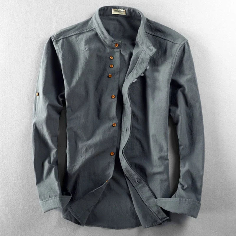 Chemise décontractée pour homme en lin mélangé d'inspiration japonaise